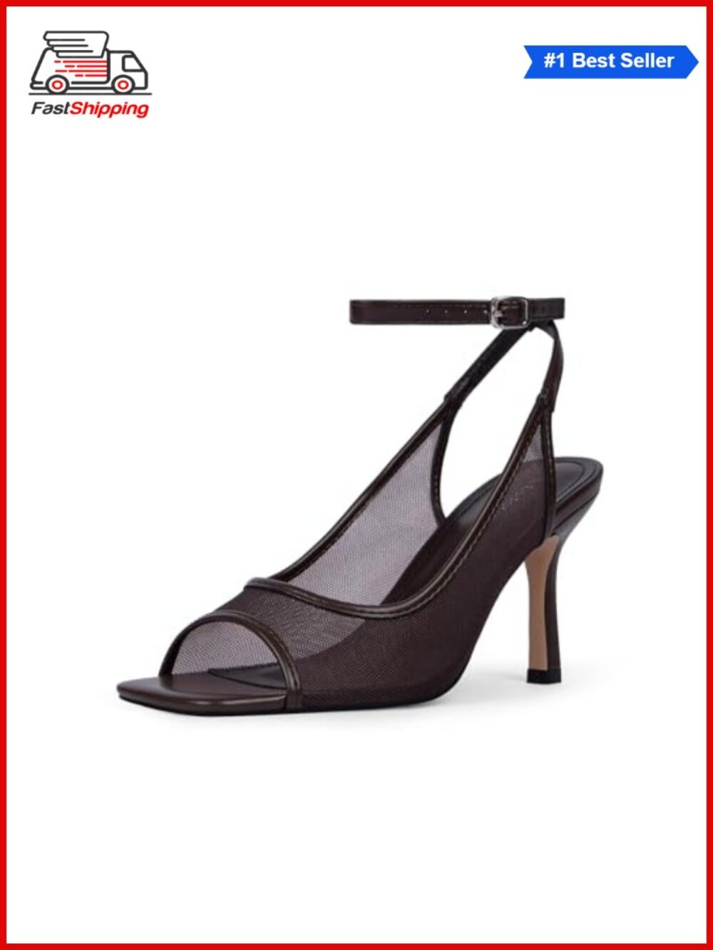 โจModatope Mesh Heeled Sandals Square Open Toe Ankle Strap High Heels